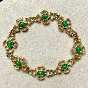 Vintage Avon 1973 Green Stone Faux Jade Bracelet, Baroness Cross